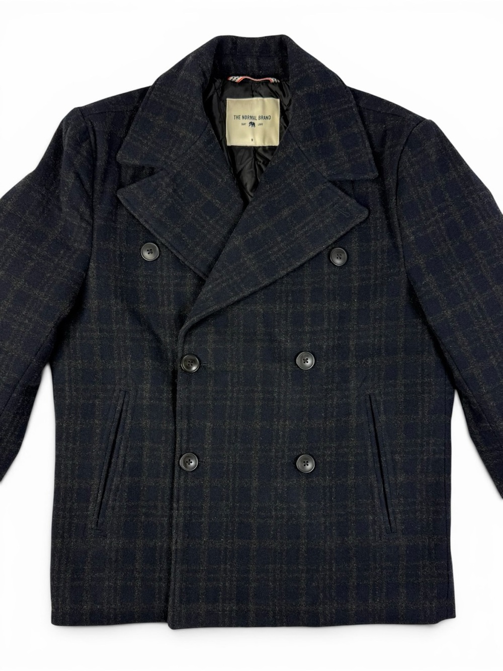 The Normal Brand Lan Navy Plaid Wool Blend Peacoat Jacket Medium NWOT